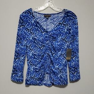 Bold Elements Blue Abstract Patterned Women's Top Blouse Shirt Size Medium Artsy